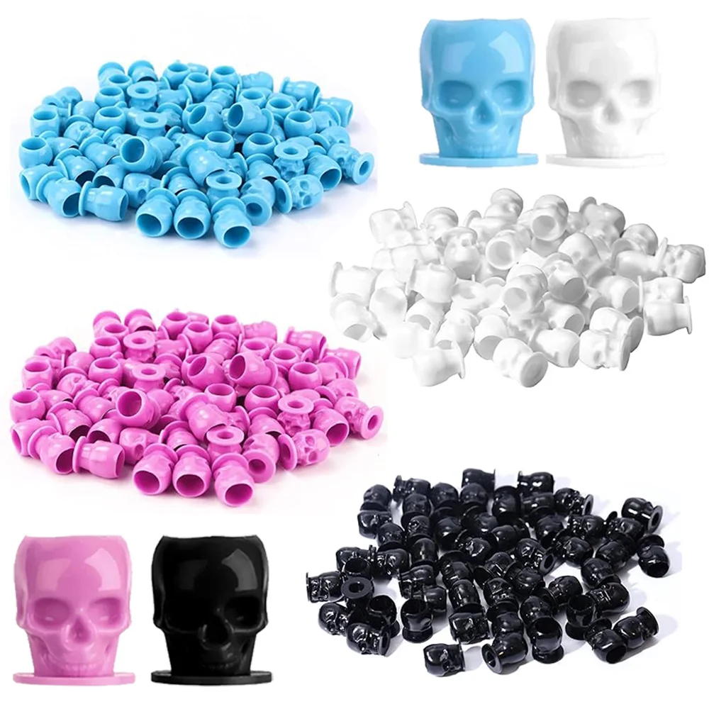 200/50 stücke Einweg Schädel Tattoo Ink Cup Mehrfarbige Tattoo Pigment Tasse Farbe Pigment Tassen Container Tattoo Pigment Halter Image