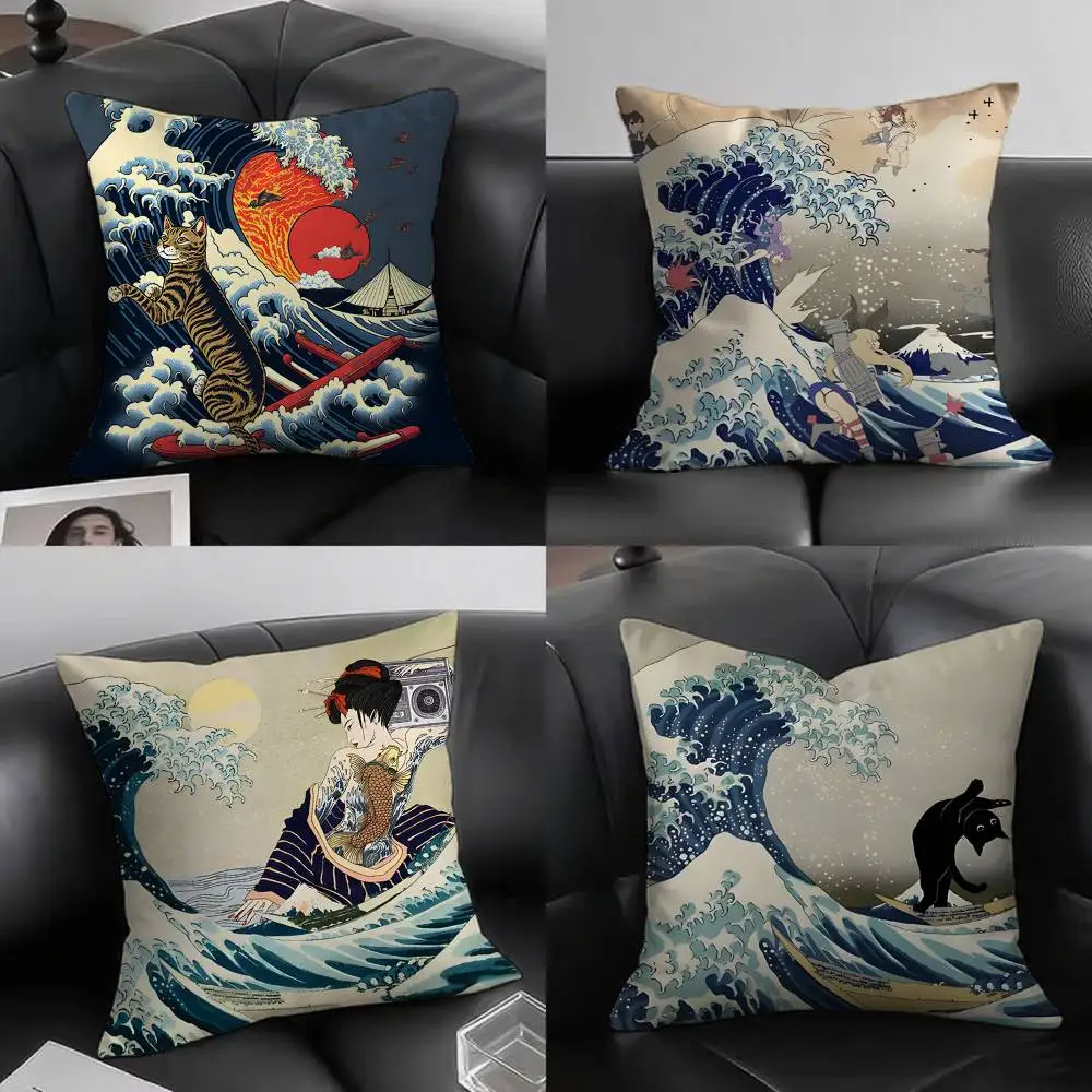 1pc Die Große Welle Von Kanagawa Hokusai Kissen Fall Platz Schlafzimmer Sofa Freizeit Komfort Kissen Auto Wohnzimmer Hause Dekoration Image