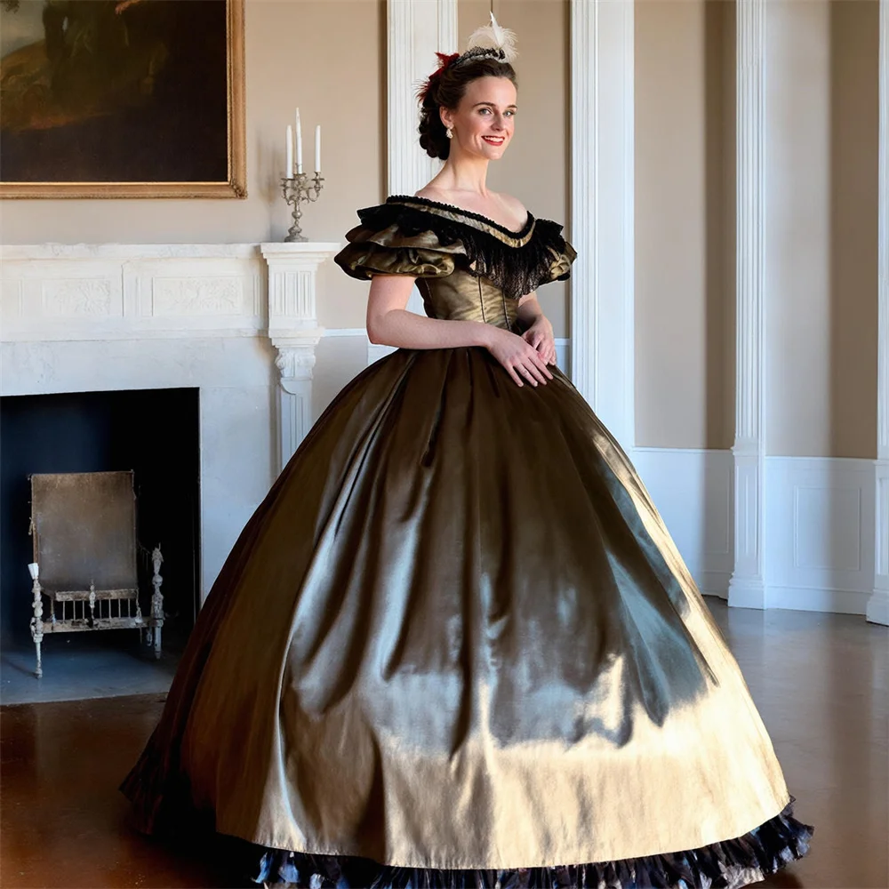 1860er Jahre viktorianisches Krinoline Sissi die Kaiserin Kostüm Abendkleid schulterfrei Vintage Gothic Bürgerkrieg Southern Belle Ballkleid