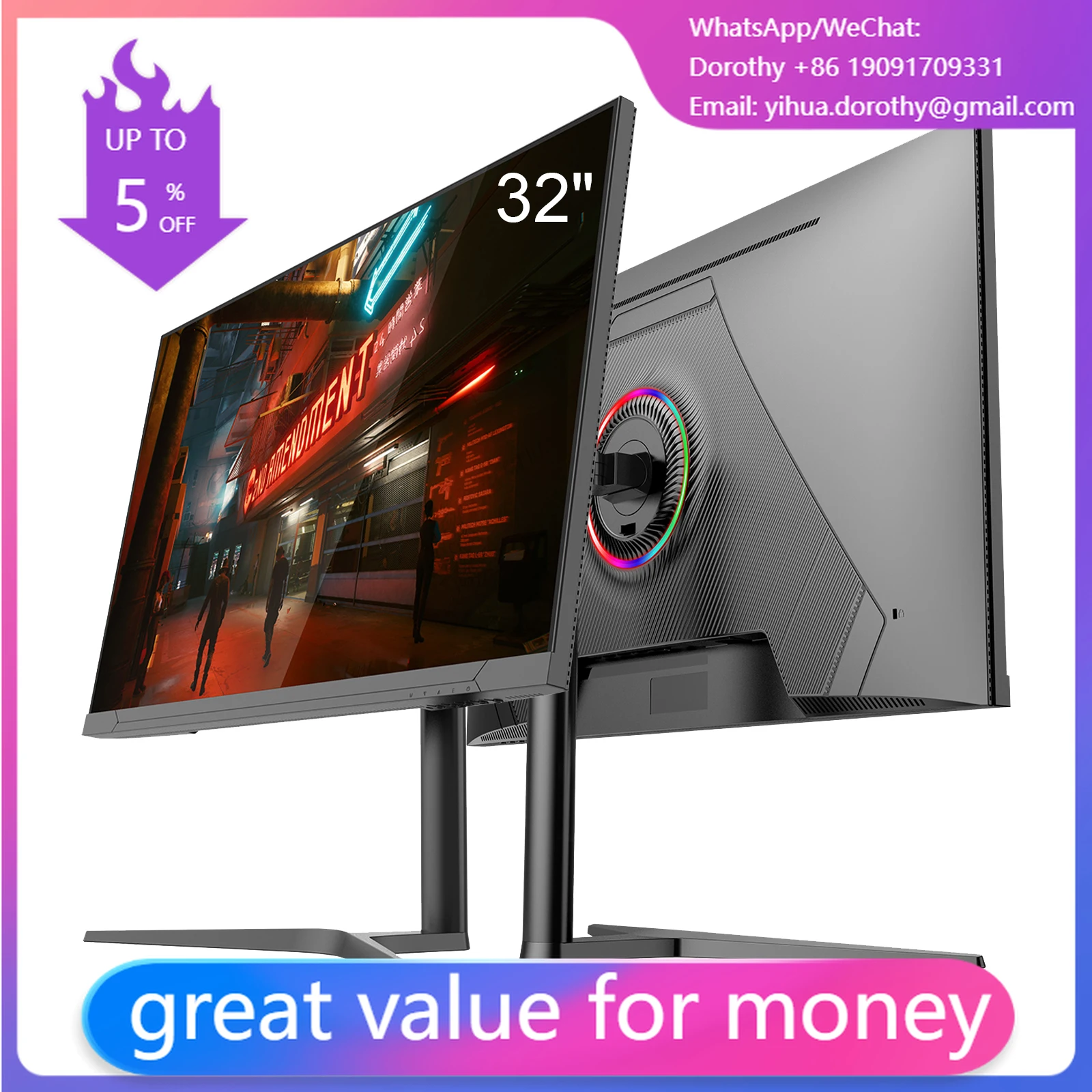 32 Zoll 4K 1K Gaming-Bildschirm 75 Hz 100 Hz 150 Hz 165 Hz 240 Hz Computerdisplay 1 ms IPS-Panel Rahmenloses Desktop-PC-Gaming Image