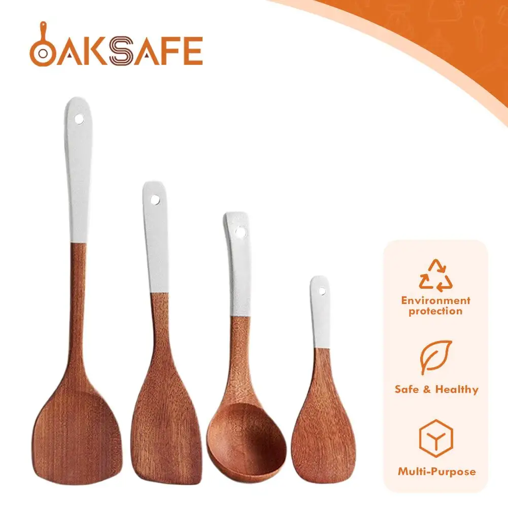 Haushalt Nicht Stick Pfanne Spezielle Holz Schaufel & Löffel Küchengeschirr Set SilverColor Griff Ebenholz Schaufel Holz Löffel Küchengeschirr Set Image