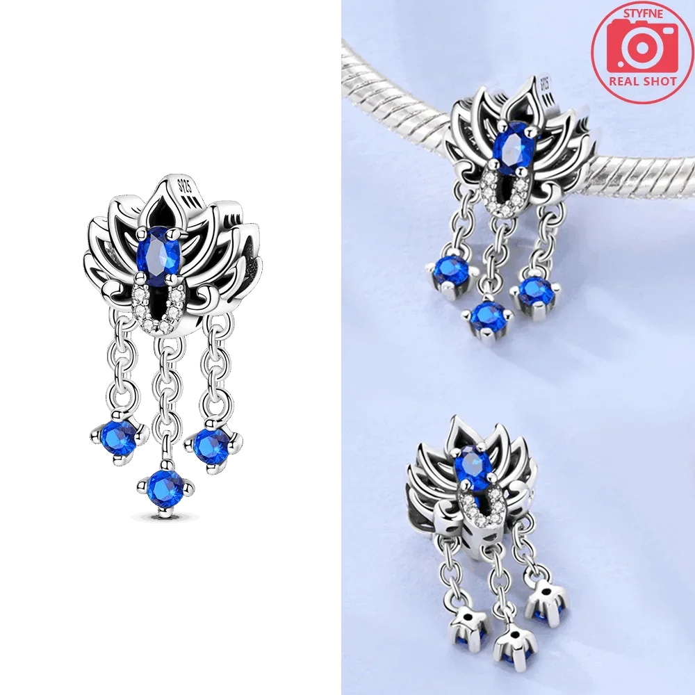 Blaue Lotus-Perlen, ausgehöhlt, 925er-Sterlingsilber, Original-Perlen, passend für Original-925-Armbänder, Perlen, Schmuck, Geschenke für Frauen Image