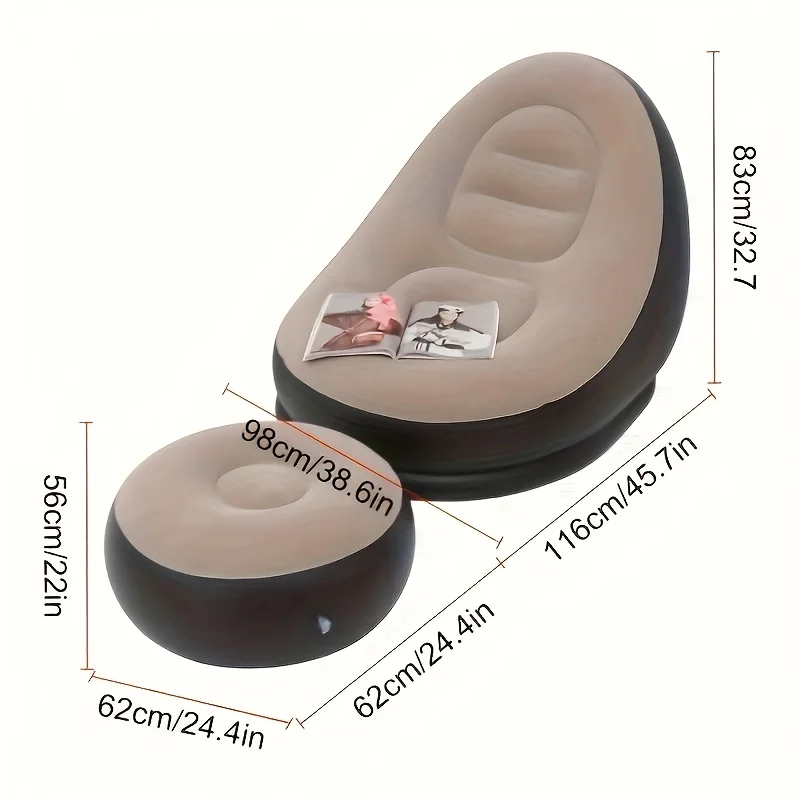 Aufblasbares Outdoor-Sofa, tragbar, aufblasbar, Lazy Sofa, Liegestuhl mit Fußstütze für Nickerchen, tragbar, einfache Beflockung, faltbar Image