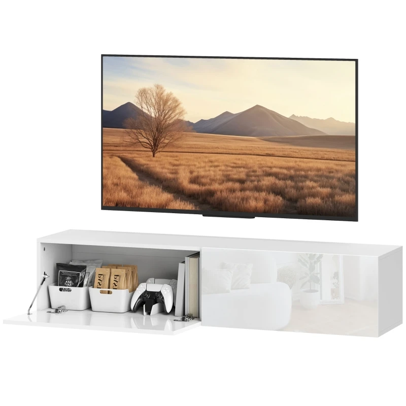 TV-Schrank zum Aufhängen, TV-Tafel für Fernseher bis zu 65 Zoll, 140 cm, Lowboard-TV-Tisch mit Stauraum, TV-Schrank für Wohnzimmer, Weiß Image