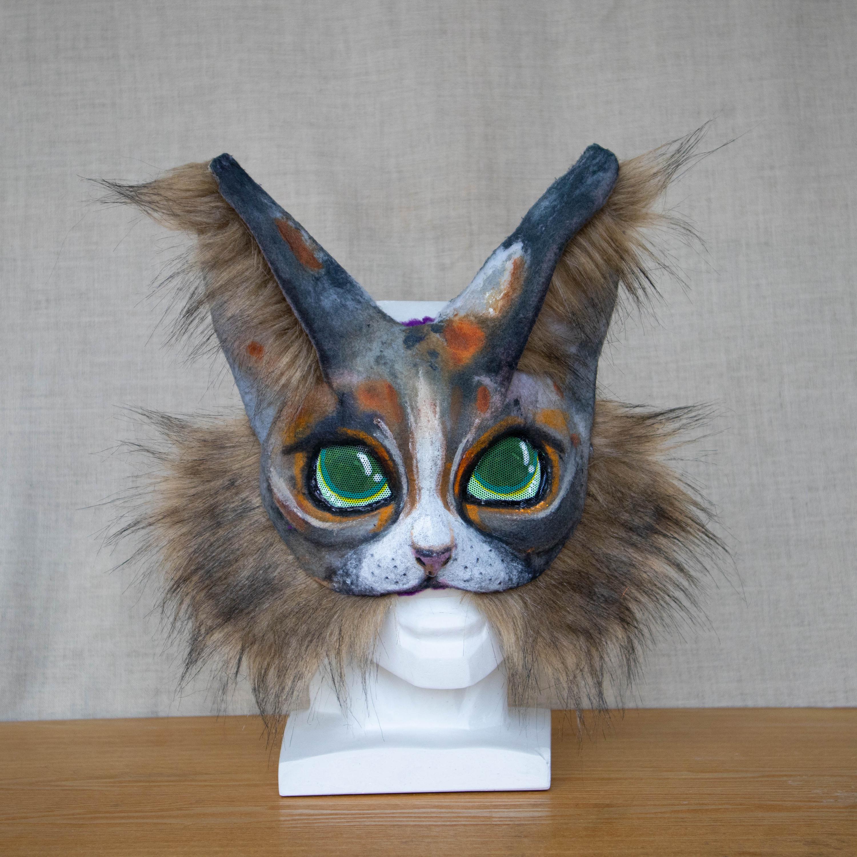 maschera da gatto calico, maschera therian, equipaggiamento therian, maschera pelosa, maschera da gatto, maschera da gatto therian, maschera therian e