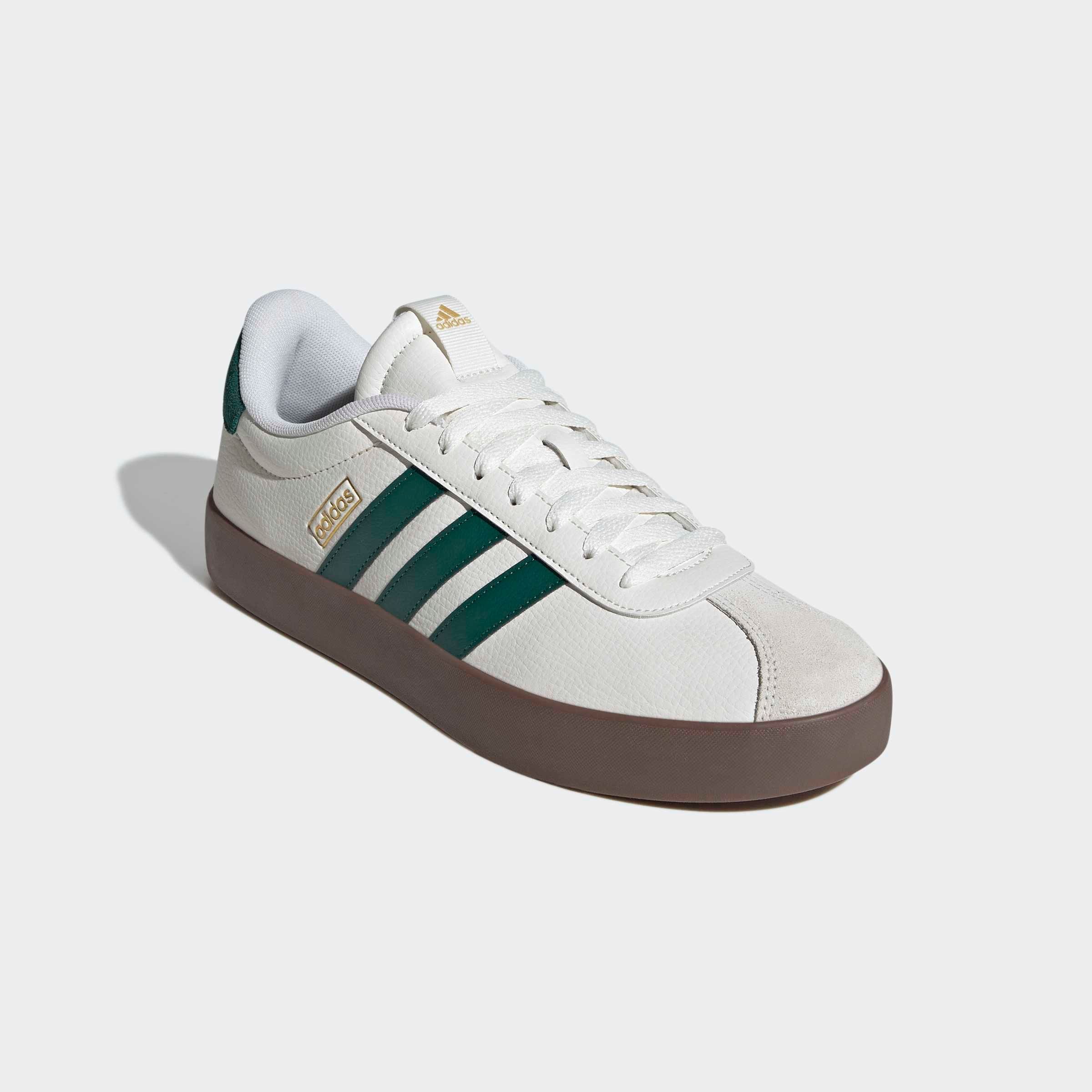 Sneaker ADIDAS SPORTSWEAR "VL COURT 3.0", Herren, Gr. 44,5, core weiß, collegiate grün, gum5, Leder, Synthetik, Schuhe Sneaker, inspiriert vom Design des adidas samba