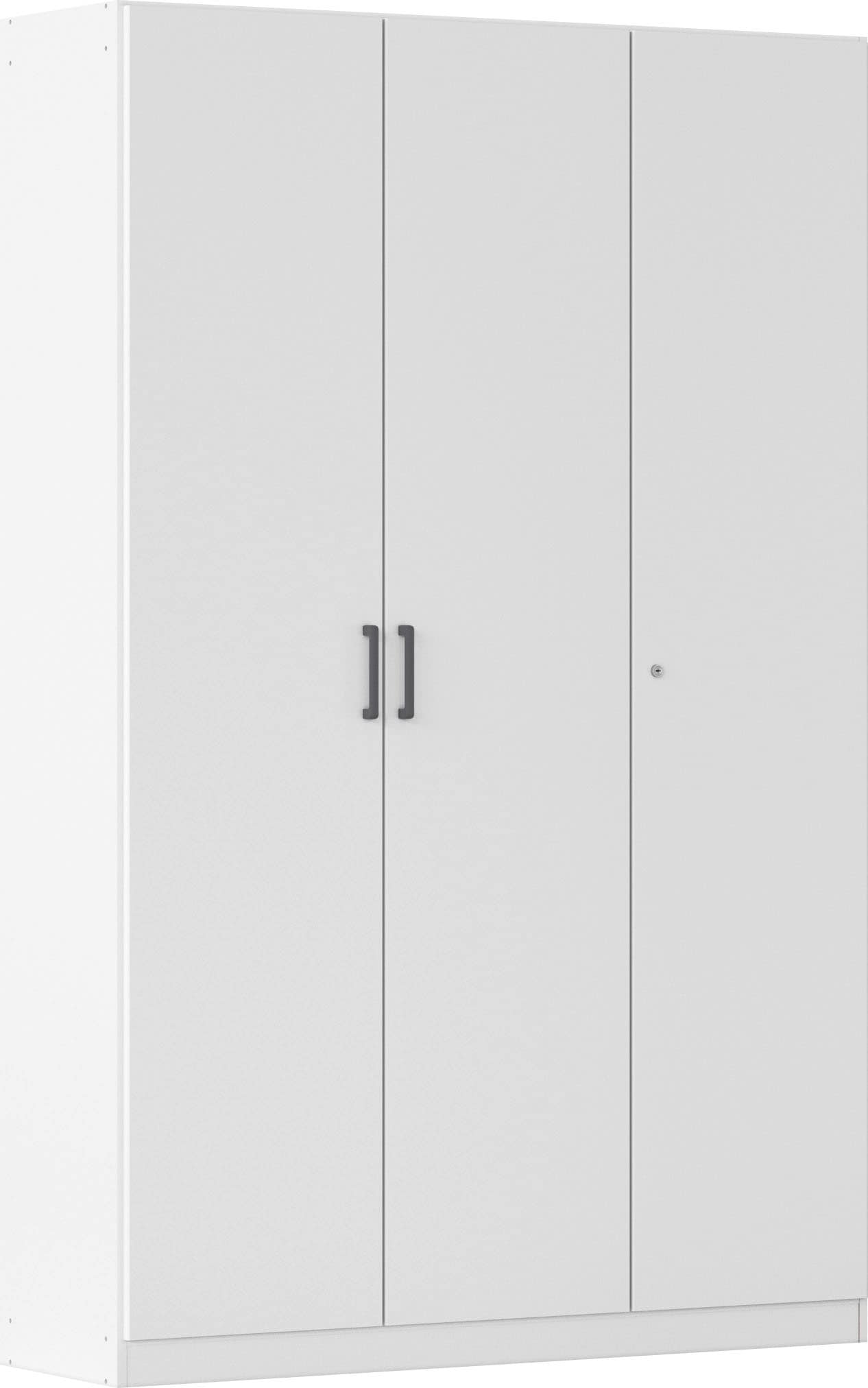 Mehrzweckschrank RAUCH "Garderobe Kleiderschrank Schrank Schuhschrank Putzschrank MINOSA", alpinweiß, griffe graumetallic, B:136cm H:210cm T:41cm, Holzwerkstoff, Schränke, Mehrzweckschrank