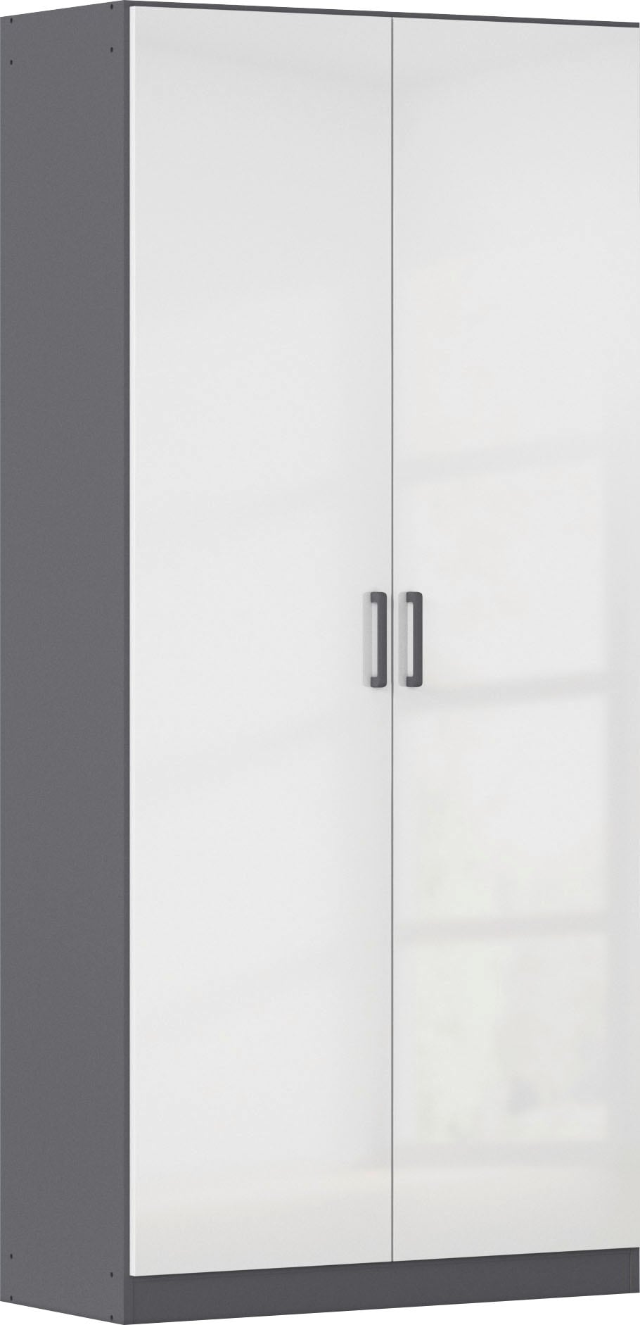 Mehrzweckschrank RAUCH "Garderobe Kleiderschrank Schrank Schuhschrank Putzschrank MINOSA", graumetallic, hochglanz weiß, griffe graumetallic, B:91cm H:197cm T:41cm, Holzwerkstoff, Schränke, Mehrzweckschrank