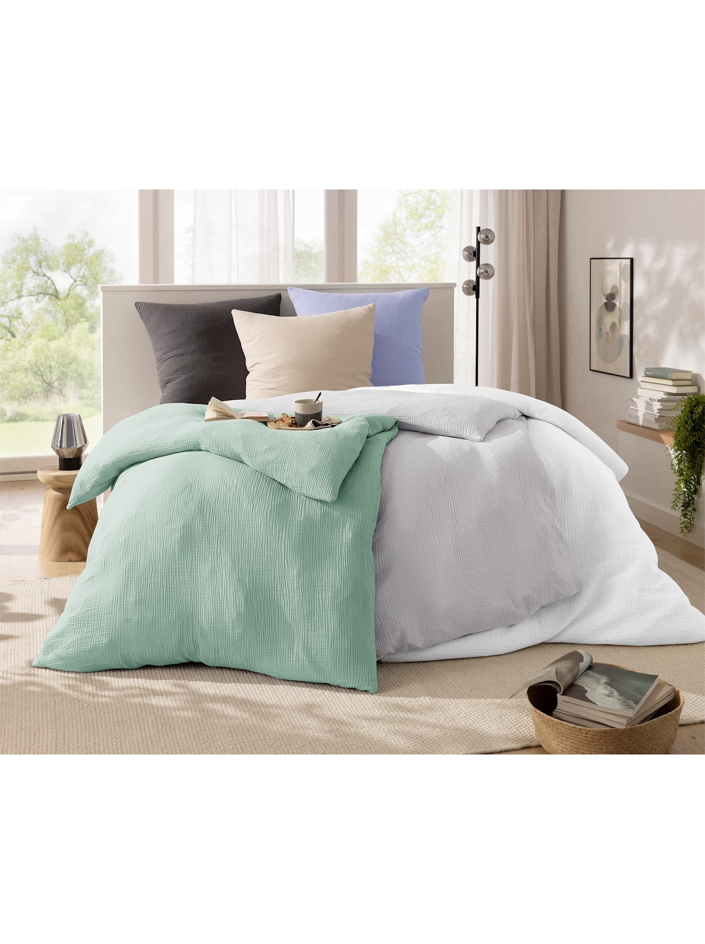 Bettwäsche KAEPPEL Gr. 1, weiß, B/L: 135cm x 200cm, Musselin, B/L: 80cm x 80cm, 2 tlg., Musselin, 100% Baumwolle, Bettwäsche, Bettwäsche Image