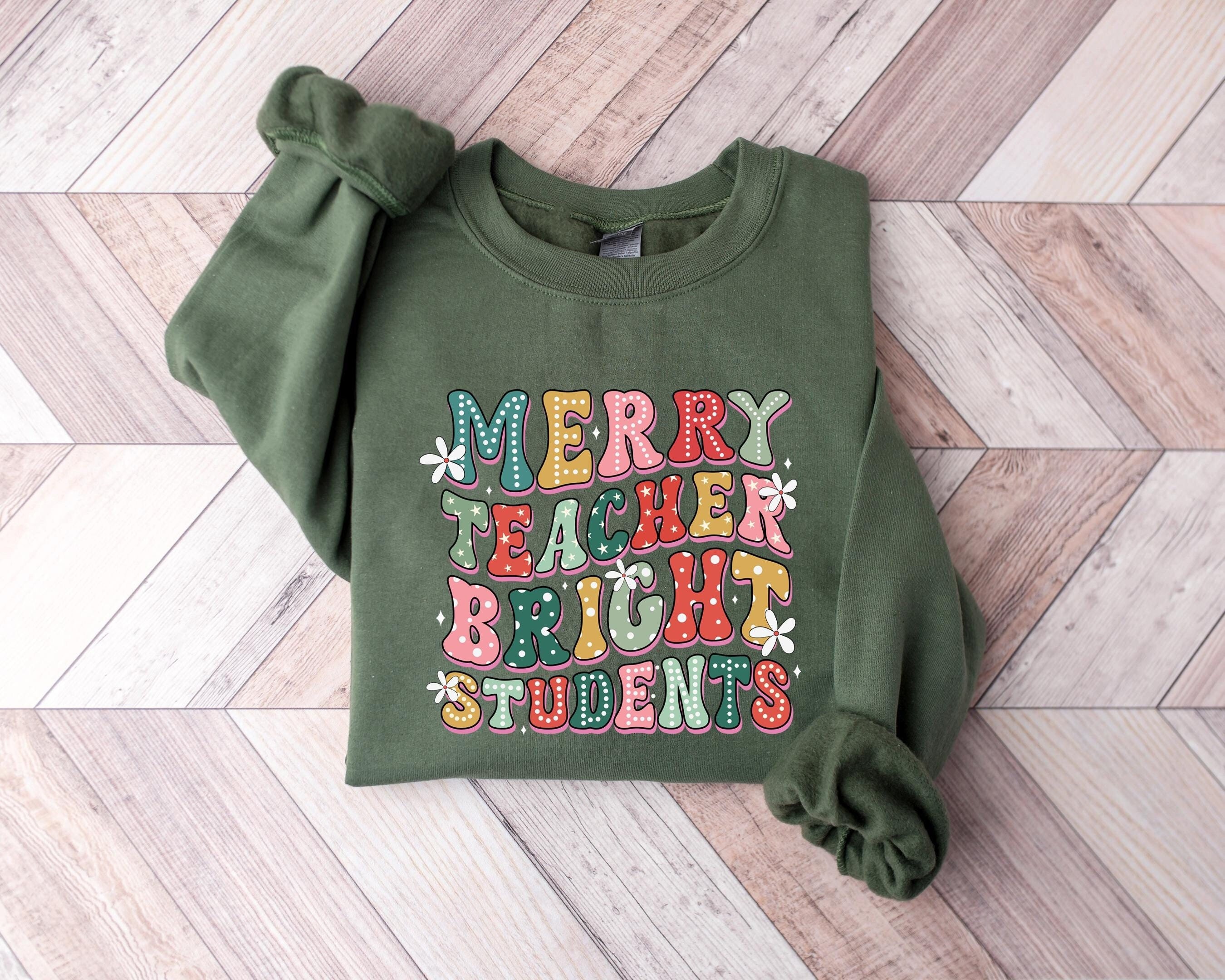 Frohe Lehrer Helle Studenten Sweatshirt, Lehrer Weihnachten Shirt, Weihnachtsgeschenk für Lehrer, Lehrer Weihnachtsgeschenk, Weihnachten Sweatshirt