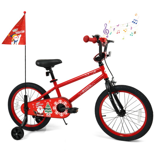 Costway 18 Inch Kids Bike Adjustable with Christmas Music & Flag for Aged 4-8 Years Old