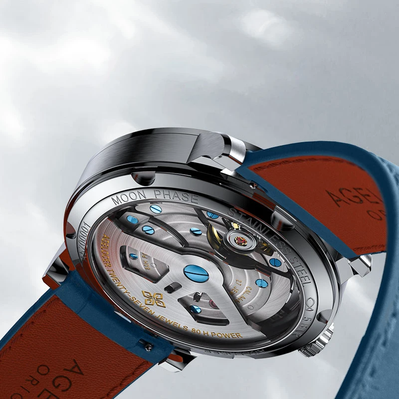 AGELOCER Herrenuhr 29,51 Tage blauer Aventurin-Mondphasenkomplikation – einzigartiges Geburtstagsgeschenk für ihn Image