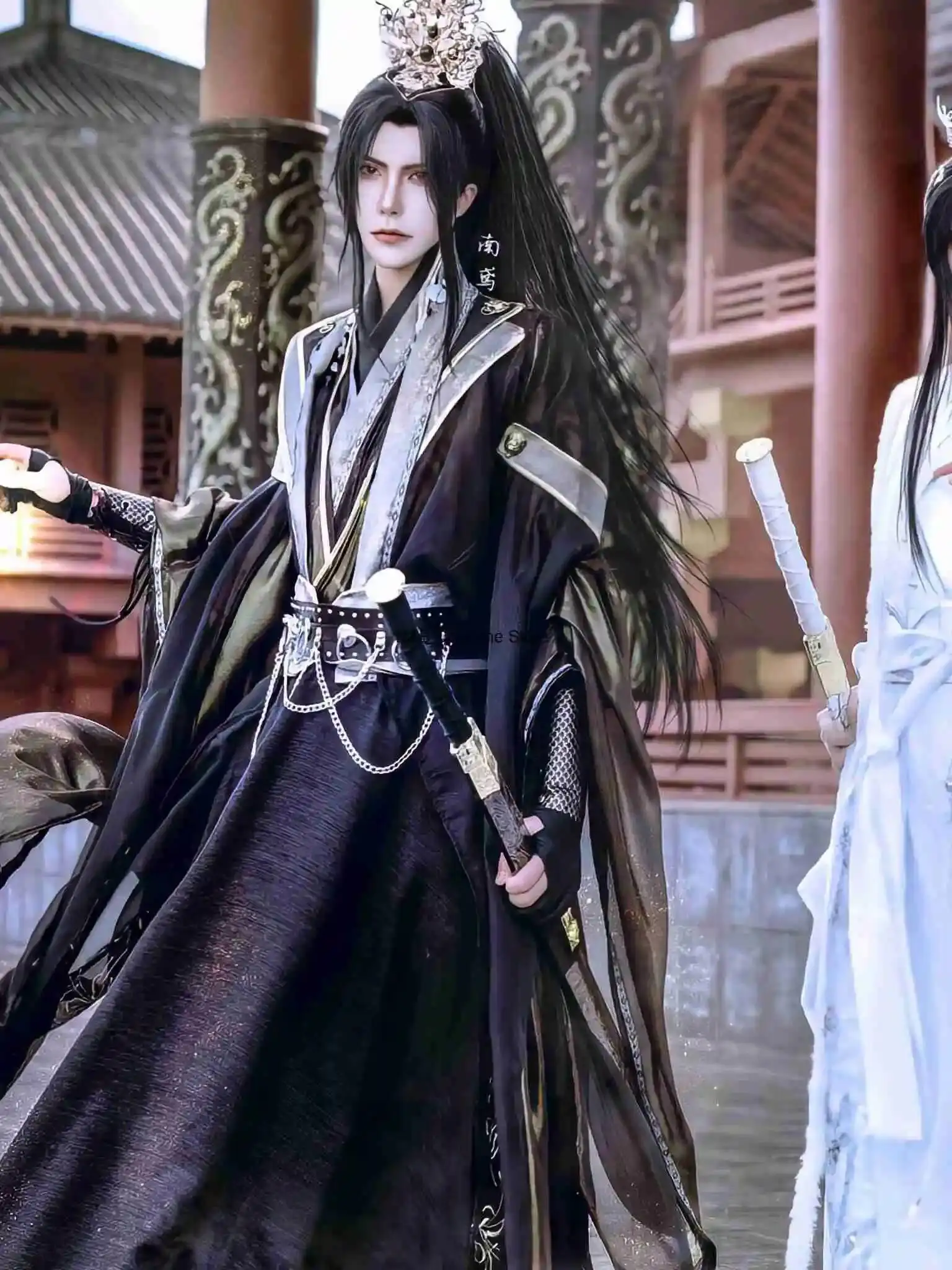 Neue 2Ha Mo Ran Tian Guan Ci Fu He Xuan Cosplay Kleidung Schwarz Gold Alten Stil männer Leistung Halloween Kostüme MDZS Image