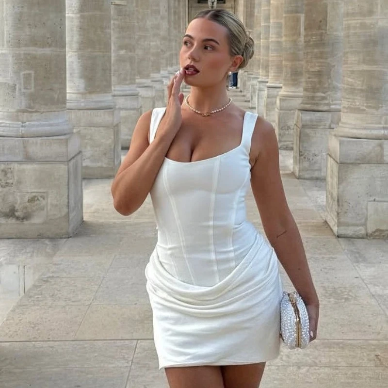 Suninheart Damen Sexy Back Lace Up Drapiertes Elegantes Kleid Mini Bodycon Korsett Kleid Braun Club Party Abendkleid