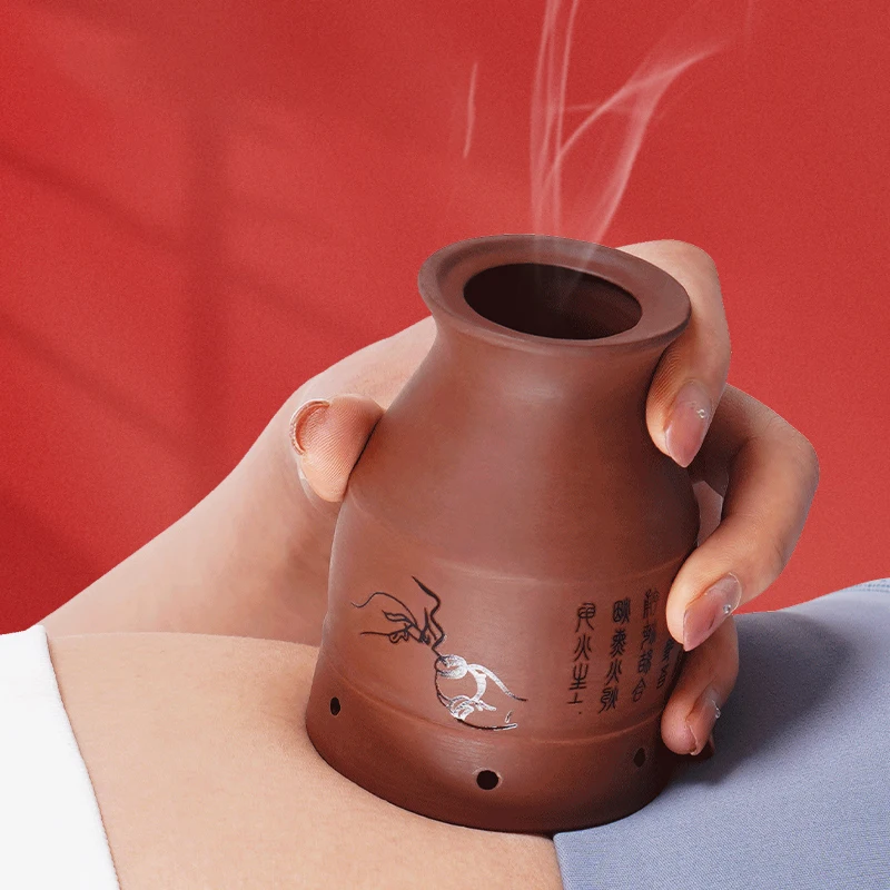 Moxa Therapie warmes Massage gerät Ton Gua Sha Schaber Tasse Keramik Moxibustion Glas Muskel entspannen Körper entspannung natürlichen wilden Wermut Image