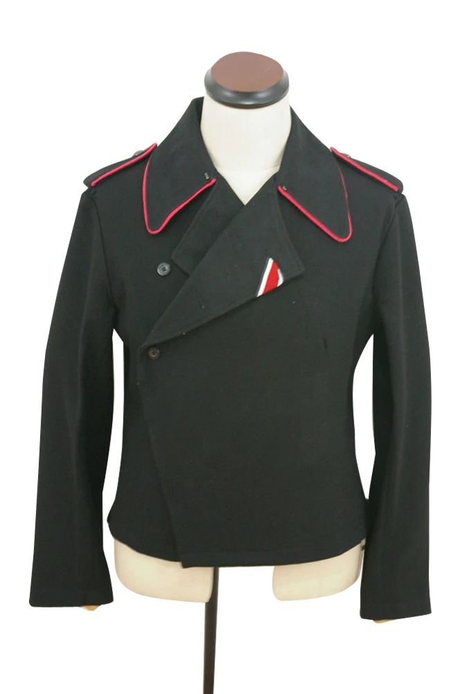 GUWC-003 Deutscher Heer-Wickel-/Jacke aus schwarzer Wolle mit pinkfarbigem Kragenfaden aus dem Zweiten Weltkrieg Image