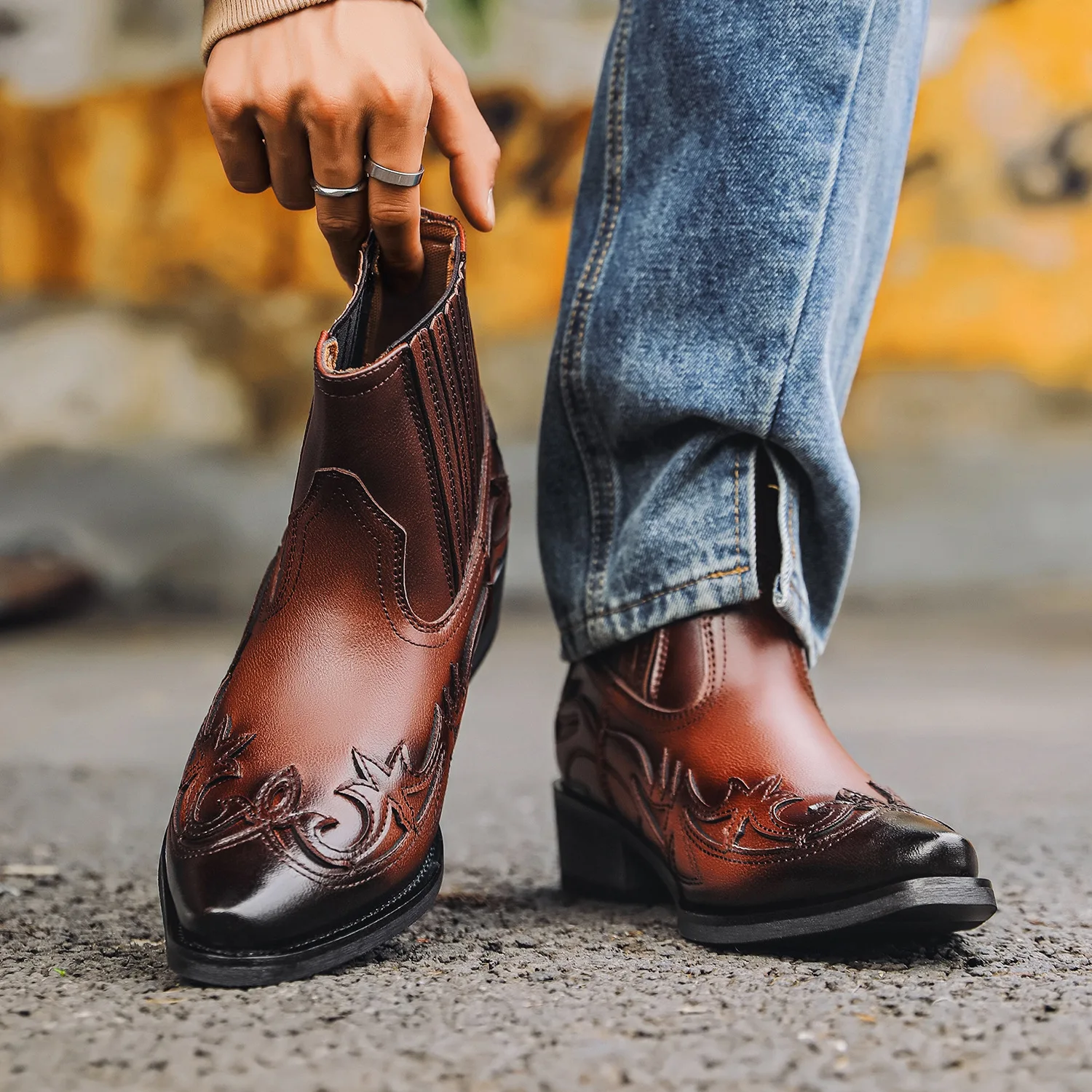 Neue Herrenstiefel, handgefertigte Keilstiefeletten für Herren, Western-Cowboystiefel, Unisex-Herren-Lederschuhe, strapazierfähig
