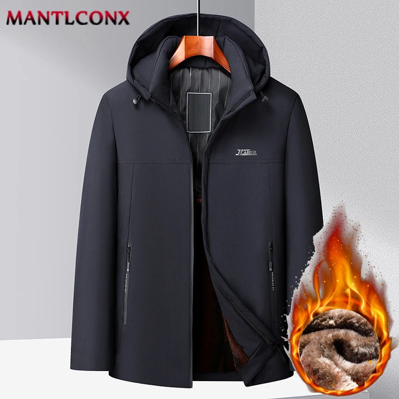 Herren-Winterjacke mit Kapuze, luxuriöse Fleece-Innen-Winterjacke für Herren, thermisch warm, Herren-Wintermäntel, Kapuzenparka, Wandern, Camping Image