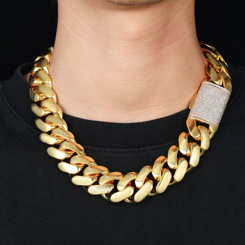 Hip Hop Bling Iced Out 25mm große schwere Raute kubanische Gliederkette Halsketten für Männer Rapper Schmuck Gold Silber Farbe