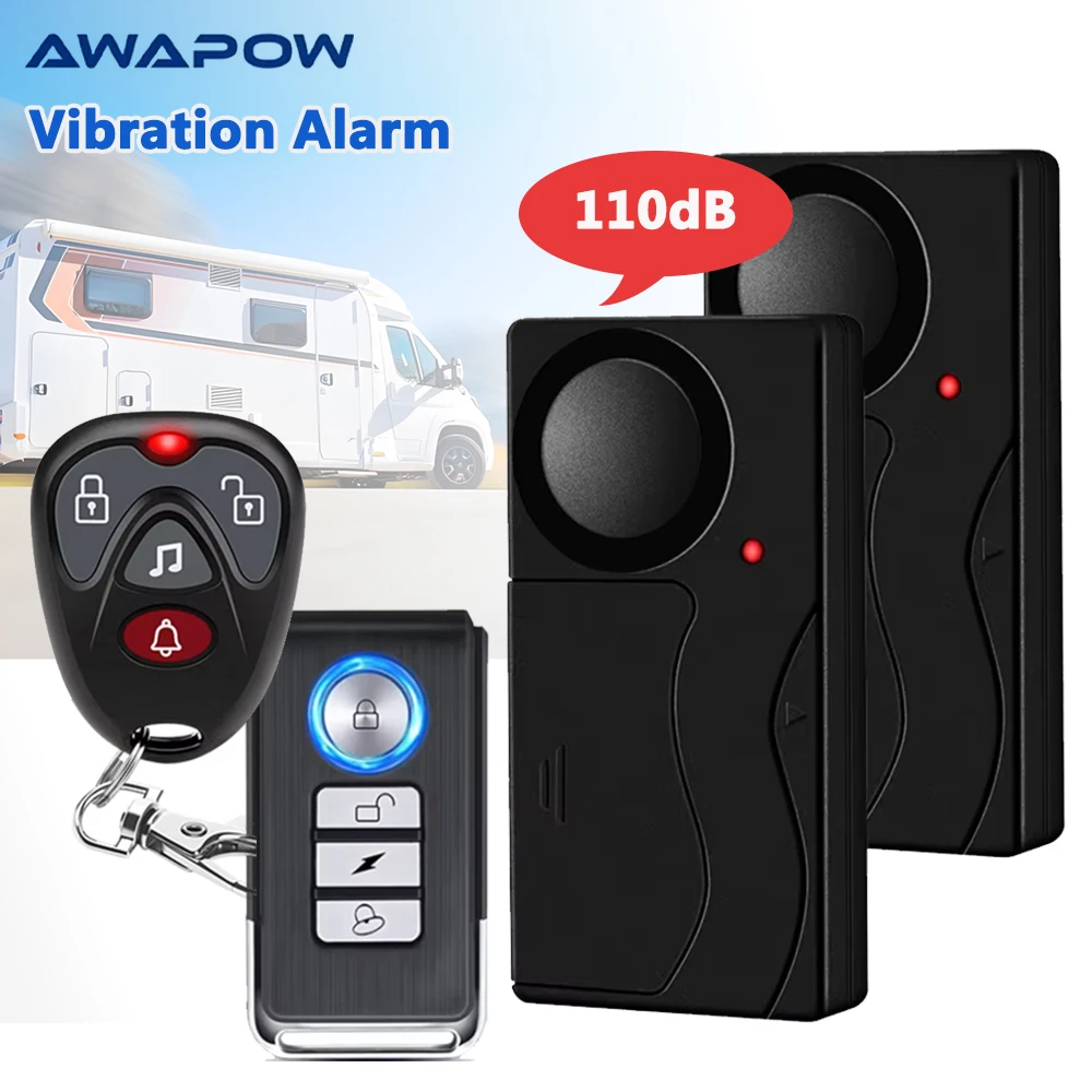 Awapow Auto RV Vibrationsalarm Tür- und Fensteralarm 110 dB Diebstahlsicherung für Fahrrad, Motorrad, Fahrrad, Sicherheitsschutz Image