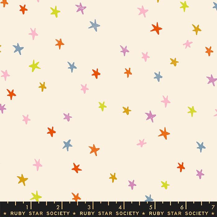 Starry di Ruby Society Yardage Prezzo a mezzo metro Galaxy RS4109 34 Nuovo Ruby Star Bianco sporco con stelle multicolore