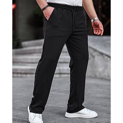 Herren Jogginghose Hose Cordhose Gerade geschnittene Sweatpants Kordelzug Tasche Elastischer Bund Einfach Komfort Weich Outdoor Täglich Ferien Mode Klassicher Stil Schwarz Weiß Mikroelastisch Image