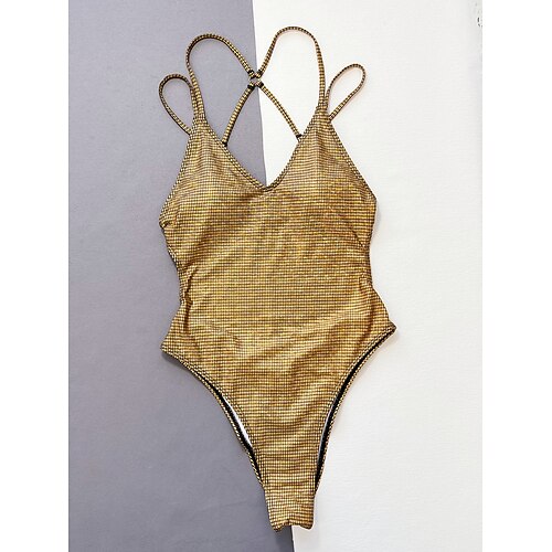 Damen Einteiler Badeanzug Sexy Cutout Monokini Bauchkontrolle Hohe Taille Slim Rückenfrei Urlaub Strandbekleidung Einfarbig Halfterhals Ärmellos Badeanzüge Image