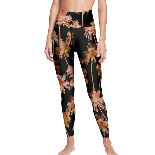 Damen Sport Leggings Gym Sport leggings Yogahose Elasthan Schwarz Kurz geschnittene Leggings Blumen Bauchkontrolle Kolbenheber Kleidung Yoga Fitness Fitnesstraining Laufen / Hochelastisch / Sportlich Image