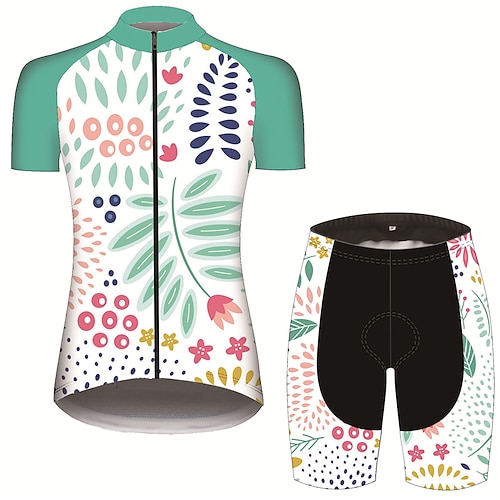 Damen Radtrikot mit Shorts Kurzarm Mountainbike MTB Straßenradsport Sommer Frühling Herbst Himmelblau Weiß Tupfen Frucht Blumenmuster Lustig Fahhrad 3D-Polster Radfahren Schnelltrocknend UV-beständig Image