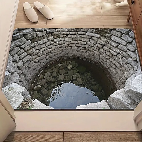 3D-Optische Illusion Fußmatte Visuelle Falle Fußmatte Rutschfest Wasserabsorbierend für Badezimmer Dusche Eingangsbereich Innen Außen Diatomaceous Earth Schnell trocknend Absorbierend 20 x 31 Zoll Image