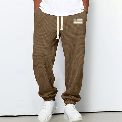 Herren Jogginghose Hose Waffelhose Kordelzug Tasche Elastischer Bund Einfach Komfort Weich Outdoor Lässig Täglich Mode Klassicher Stil Dunkelbraun Schwarz Mikroelastisch Image