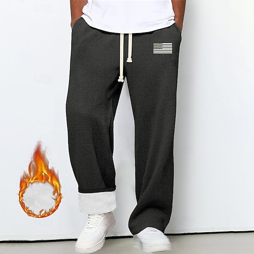Herren Jogginghose Fleecehose Hose Winterhose Gerade geschnittene Sweatpants Kordelzug Tasche Elastischer Bund Einfach Komfort Warm Outdoor Lässig Täglich Mode Klassicher Stil Blau Schwarz Image