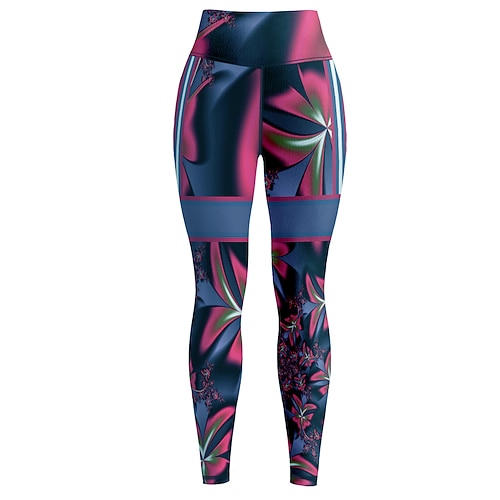 Damen Sport Leggings Gym Sport leggings Yogahose Elasthan Grün Purpur Rosa Kurz geschnittene Leggings Blumen Bauchkontrolle Kolbenheber Kleidung Yoga Fitness Fitnesstraining Laufen / Hochelastisch Image