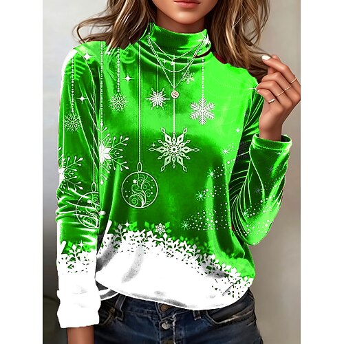 Valentinstag Damen Tunika T-Shirt Druck Grafik Tupfen Schneeflocke Elegant Vintage Mode Langarm Rollkragen Normale Oberteile Täglich Ausgehen Wochenende Blau Gelb Rote Purpur Grün Herbst Image