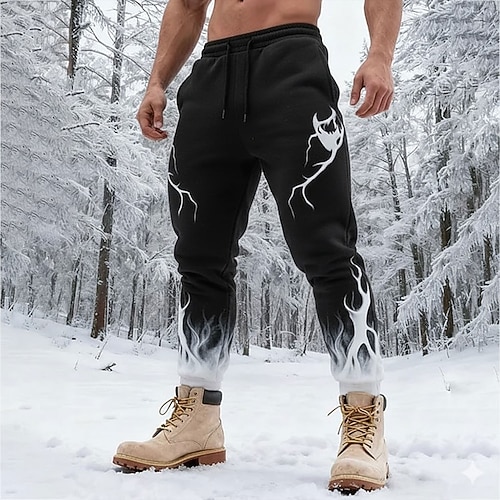 Herren Optische Täuschung Flamme Jogginghose Hose Mittlere Taille Kordelzug Elastischer Bund Modisch lässig Outdoor Campen und Wandern Jagd Sportliche Jogginghose mit Taschen Herbst Winter 3D-Druck Image