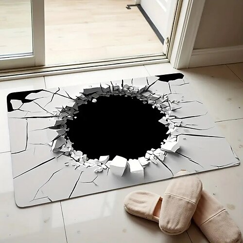 3D-Optische Illusion Fußmatte Visuelle Falle Fußmatte Rutschfest Wasserabsorbierend für Badezimmer Dusche Eingangsbereich Innen Außen Diatomaceous Earth Schnell trocknend Absorbierend 20 x 31 Zoll Image