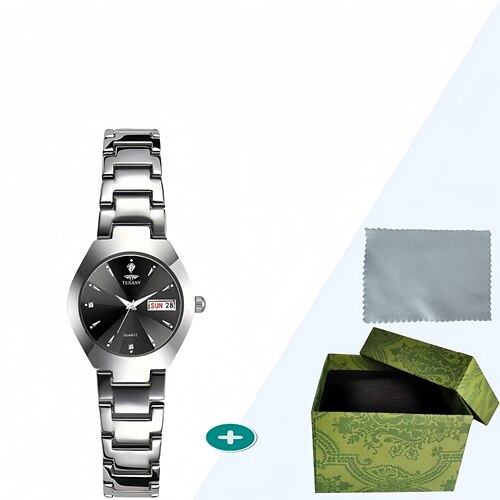 Damenquarzuhr ist modisch lässig und elegant mit einem Rhinestone-Digitalmaßstab und dualem Kalender leuchtendem Zifferblatt - Die beste Wahl für Valentinstagsgeschenke für Damen Image