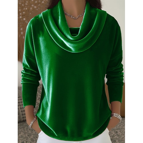 Neujahr Damen Samt Elegant Wasserfallausschnitt Abendgesellschaft Hochzeitsgast Ferien Blau Wein Smaragdgrün Purpur Gold Herbst Winter Image