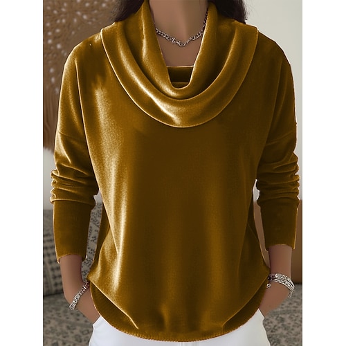 Neujahr Damen Samt Elegant Wasserfallausschnitt Abendgesellschaft Hochzeitsgast Ferien Blau Wein Smaragdgrün Purpur Gold Herbst Winter Image