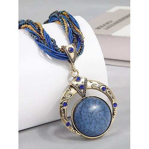 Damen-Halskette im Boho-Stil aus einer Legierung mit mehrfarbigem Perlenseil, einzigartigem Anhängerdesign, perfekt für Freizeit und Festivals Image