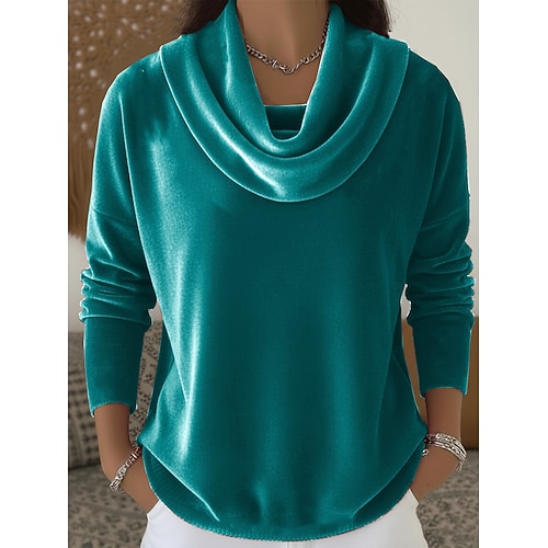 Neujahr Damen Samt Elegant Wasserfallausschnitt Abendgesellschaft Hochzeitsgast Ferien Blau Wein Smaragdgrün Purpur Gold Herbst Winter Image