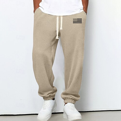 Herren Jogginghose Hose Waffelhose Kordelzug Tasche Elastischer Bund Einfach Komfort Weich Outdoor Lässig Täglich Mode Klassicher Stil Dunkelbraun Schwarz Mikroelastisch Image