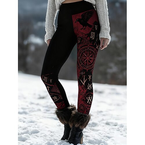 Damen Leggings Gemütliche Leggings Urlaub Vintage Ethno-Stil Volle Länge Hohe Taille Grafik Drucken Bequem Dehnbar Lässig Täglich Urlaub Schwarz Frühling Schmaler Schnitt Image