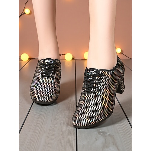 Holografische Damen-Schnürschuhe für professionellen Tanz – leicht und bequem für den Ballsaal Latein-Übungsschuhe für Damen, flexible Sohle, trendiges, schillerndes Muster fürs Training Image