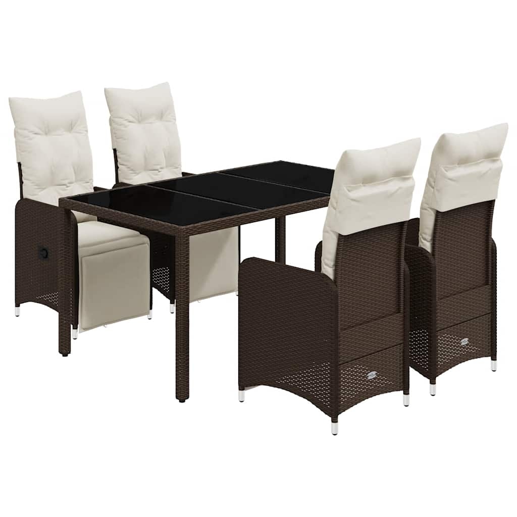 vidaXL 5-tlg. Garten-Bistro-Set mit Kissen Braun Poly Rattan Image
