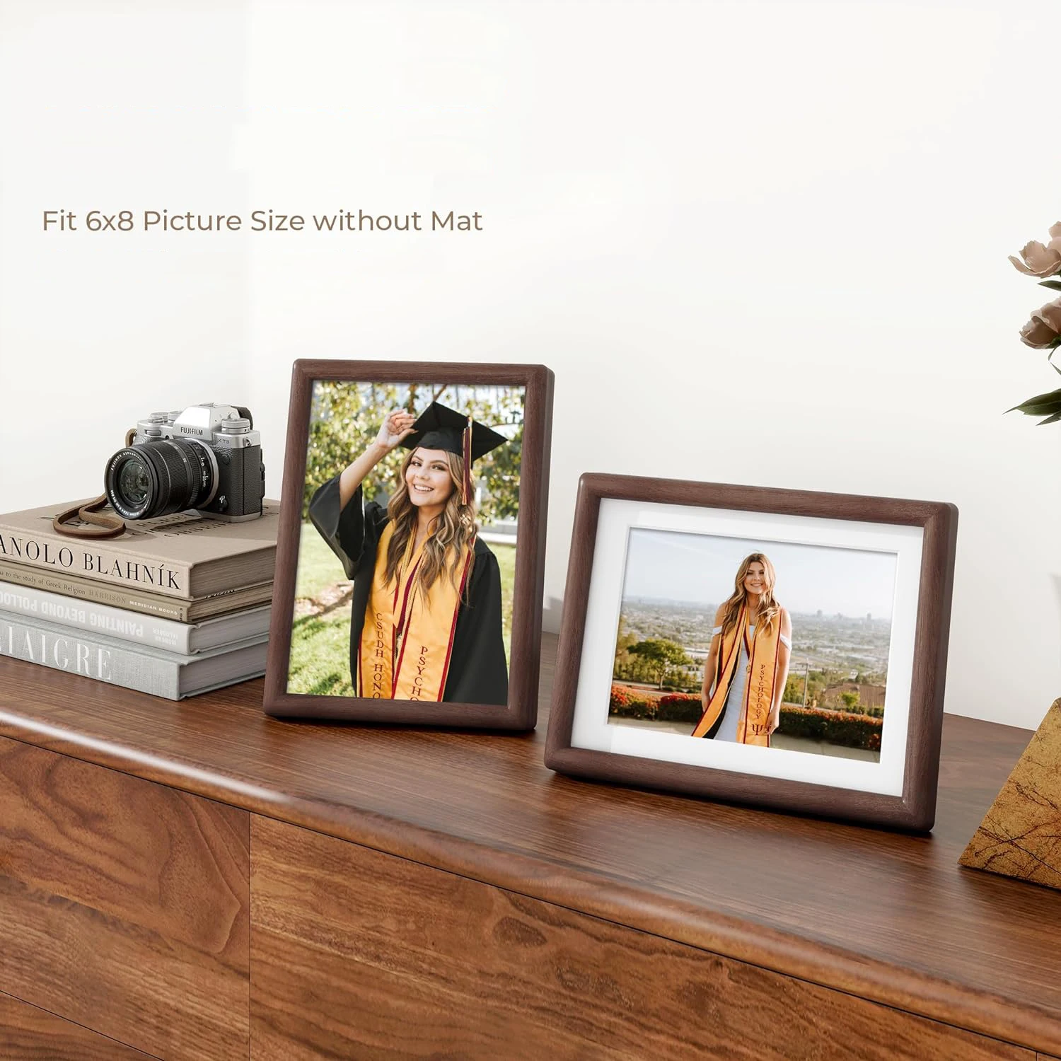 Fotorahmen aus Massivholz, 8 x 6 (25 x 20 cm), abgerundete Ecke, vertikale und horizontale Anzeige, Bilderrahmen aus Walnussholz für die Home-Office-Show Image