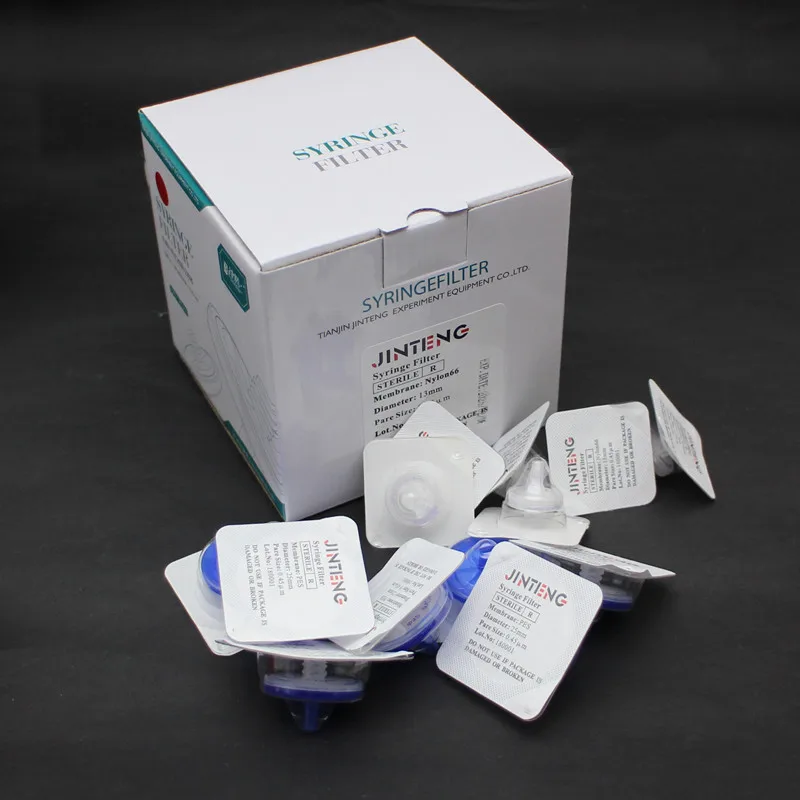 50 teile/schachtel Labor 0,22 um/0,45 um Sterile Spritzenfilter Nylon PES PTFE Membranfilter Image