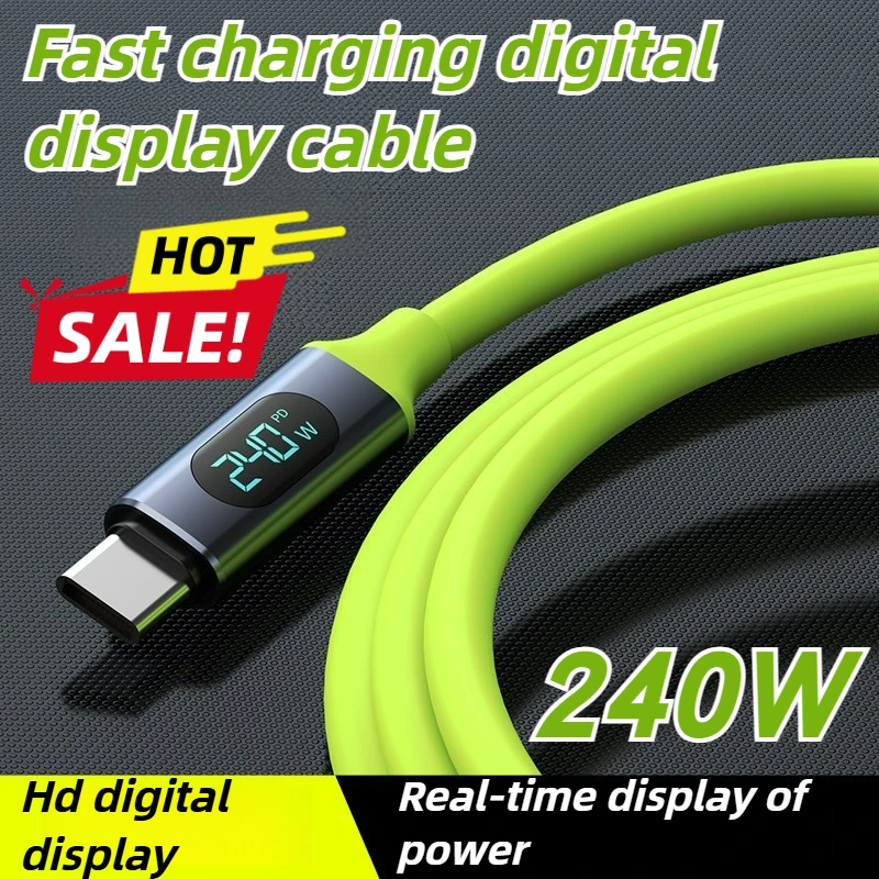 2026 NEU 240 W USB-C-Kabel Dual Typ C A auf C-Kabel mit digitalem Bildschirm Monitorzeit 480 Mbit/s Hochgeschwindigkeits-Datenübertragung Schnellladegerät Image
