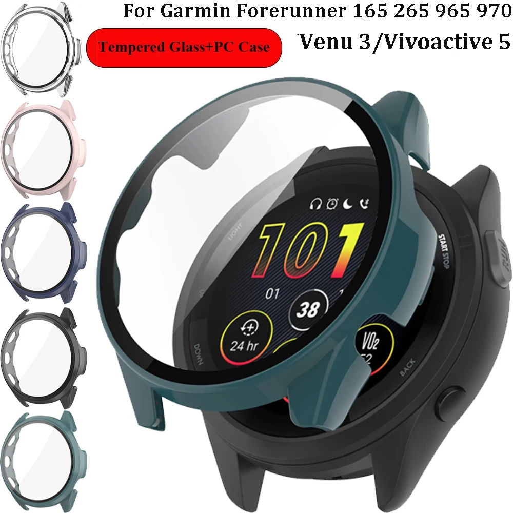 PC-Gehäuse für Garmin Forerunner 970 570 965 265 165 HD gehärtetes Glas Rundum-Display-Schutzhülle Venu 3/Vivoactive 5 Abdeckung Image