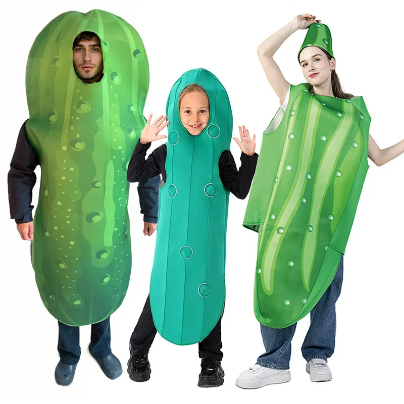 Kinder Gurke Fancy Dress Up Lustiges Essen Kostüm Pickle Festival Gemüse Outfit Erwachsene Dill Pickle Halloween Kostüm für Familie Image